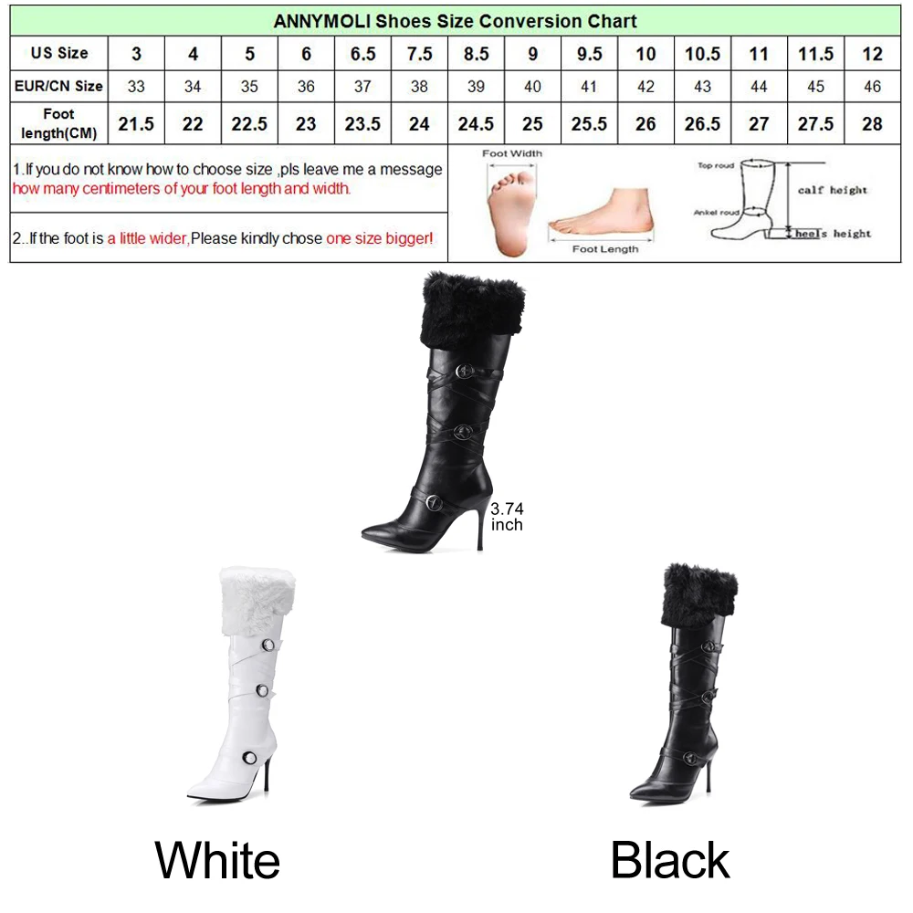 ANNYMOLI Winter Women Boots High Heels Long Boots Real Fur Buckle Women Knee High Boots Big Size 33-43 Ladies Autumn Shoes White
ANNYMOLI Winter Women Boots High Heels Long Boots Real Fur Buckle Women Knee High Boots Big Size 33-43 Ladies Autumn Shoes White