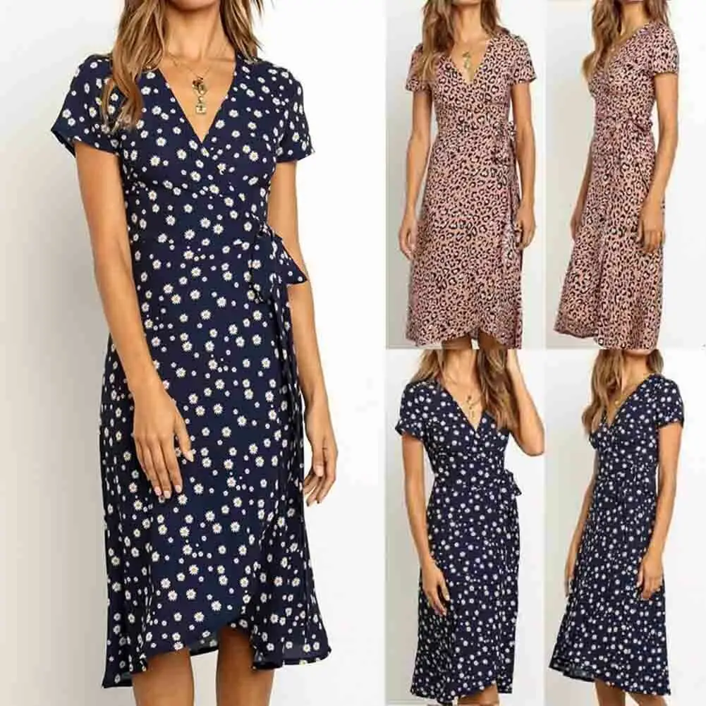 Women Summer Boho Dress V neck Short Sleeve Leopard Print Midi Dress V-neck Party Beach Dresses Sundress
Women Summer Boho Dress V neck Short Sleeve Leopard Print Midi Dress V-neck Party Beach Dresses Sundress