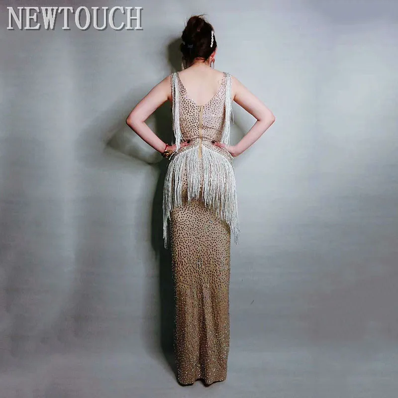 Rhinestones White Tassel Dress Sexy Nightclub Full Stones Sleeveless Split sexy Dress One-piece Dancer Costume
Rhinestones White Tassel Dress Sexy Nightclub Full Stones Sleeveless Split sexy Dress One-piece Dancer Costume