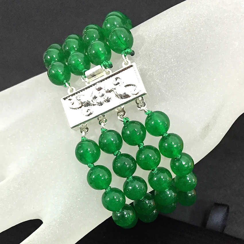 Wholesale price Malaysia green jades stone 8mm round beads chalcedony 4 rows silver-color clasp bracelet jewelry 7.5inch B1519
Wholesale price Malaysia green jades stone 8mm round beads chalcedony 4 rows silver-color clasp bracelet jewelry 7.5inch B1519