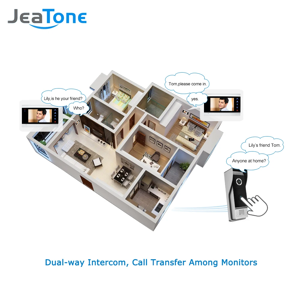 

JeaTone Video Door Phone Intercom System 7" HD TFT Metal panel Monitor & 1200TVL IR Doorbell Camera Home Kit 2v1