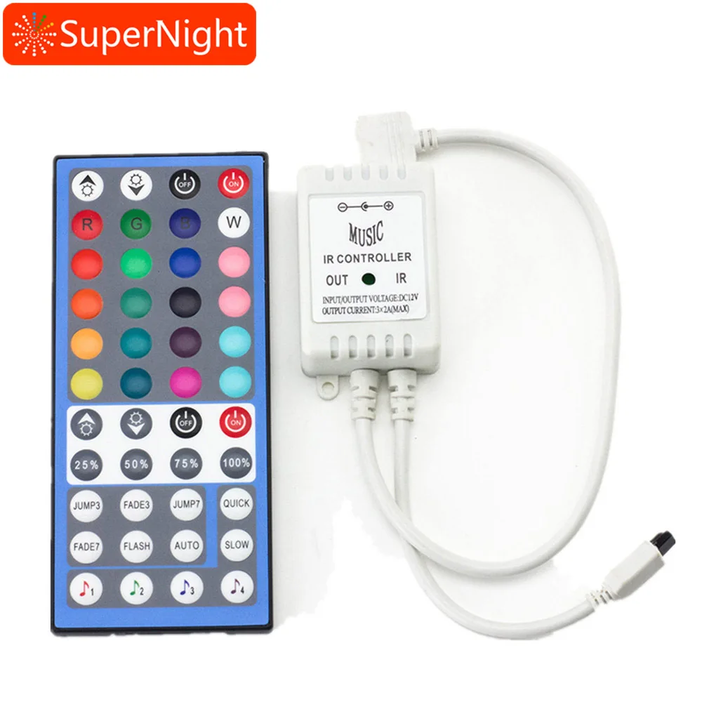 SuperNight RGBW RGBWW музыка контроллер DC 12 В 24 в звук сенсор диммер 44 Ключи ИК пульт