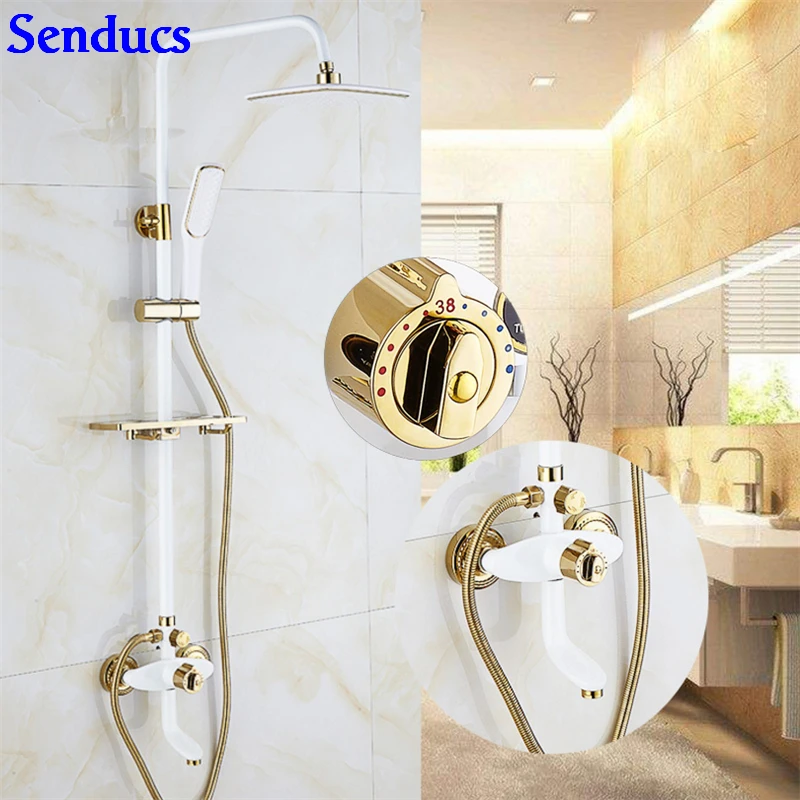 Senducs Intelligent Thermostatic Bathroom Shower Set Quality Brass Bathroom Shower Faucet Newly Design White Gold Shower Set
Senducs Intelligent Thermostatic Bathroom Shower Set Quality Brass Bathroom Shower Faucet Newly Design White Gold Shower Set
