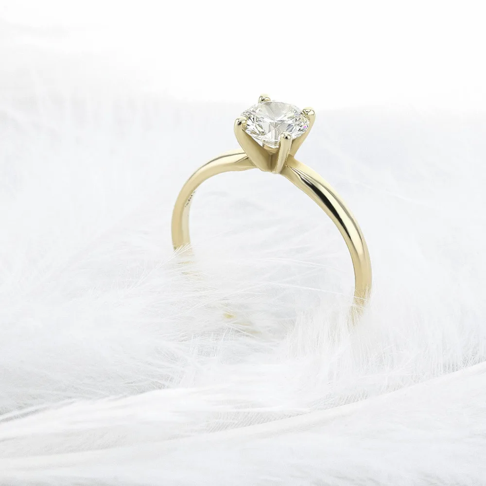 Твердое 14K желтое золото круглое бриллиантовое кольцо 0 5 ct Moissanite 4 зубцов Solarite Lab