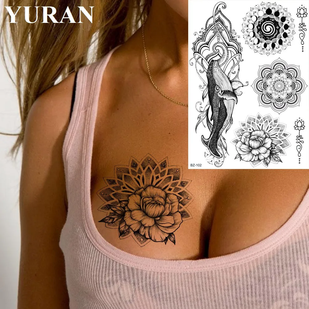 YURAN Chest Sexy Mandala Henna Flower Body Fake Tattoo Stickers Waterproof Custom Whale Tatoos Temporary Arm Black Cosmetic Tato
YURAN Chest Sexy Mandala Henna Flower Body Fake Tattoo Stickers Waterproof Custom Whale Tatoos Temporary Arm Black Cosmetic Tato