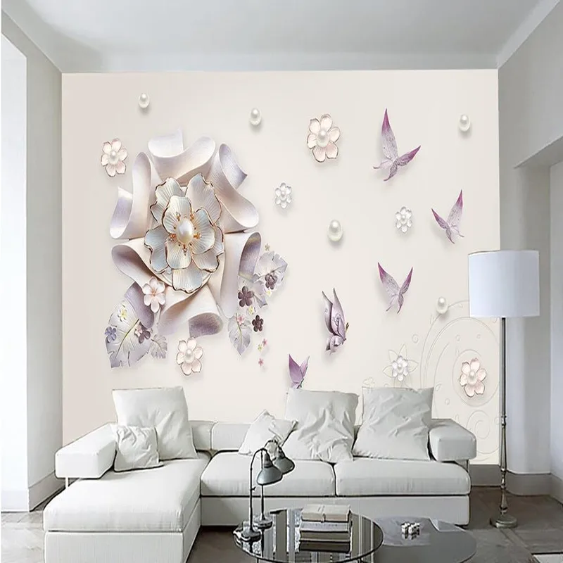 

Пользовательские 3D настенные фрески фото обои современные стереоскопические обои ювелирные изделия цветочные бабочки наклейки на стену д...