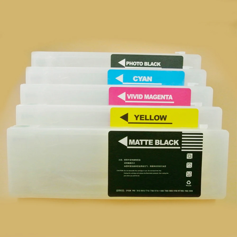DGYCJLFP 5color/set 700ml Empty refillable ink cartridge with resettable chip for Epson 7700 7710 9700 9710 printer T6361-T6365
DGYCJLFP 5color/set 700ml Empty refillable ink cartridge with resettable chip for Epson 7700 7710 9700 9710 printer T6361-T6365