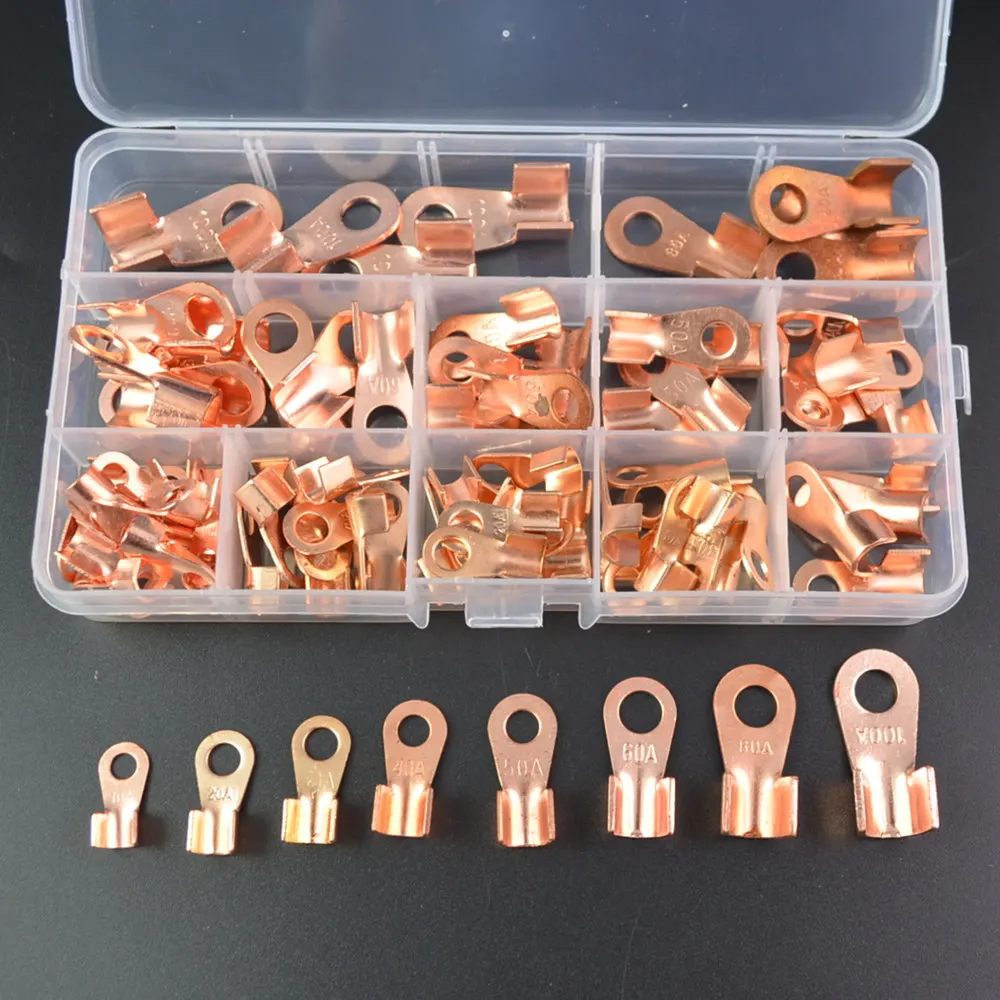 

90pcs Copper Battery Cable Connector Terminal Open Lugs Wire Terminals OT 10A-100A
