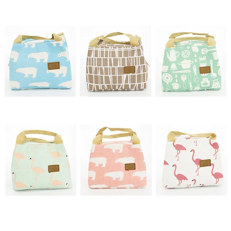 Women Thermal Food Picnic Lunch Boxes Portable Insulated Canvas Bag Flamingo Print Bags Tote Cooler | Багаж и сумки