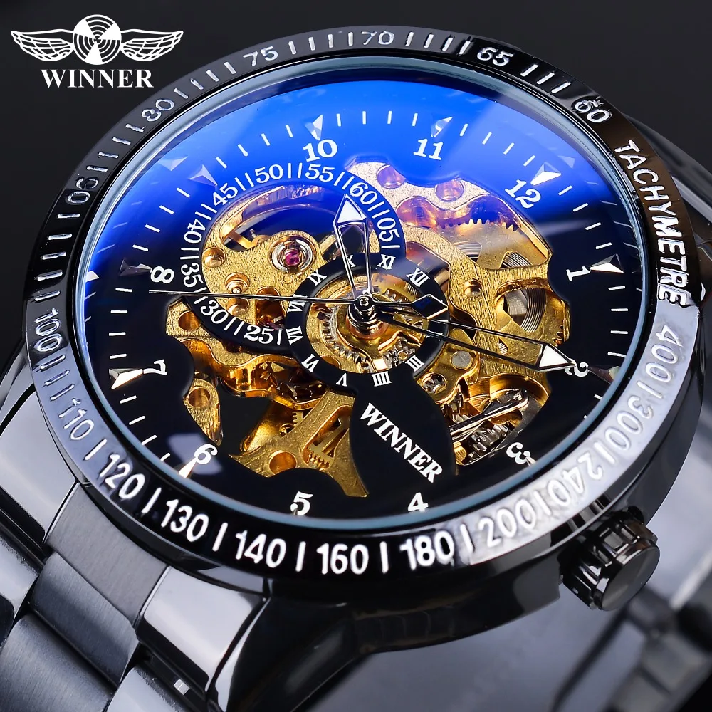 Winner 2019 Steampunk Black Golden Skeleton Clock Sport Men Mechanical Watches Top Brand Luxury Relogio Masculino Luminous Hands
Winner 2019 Steampunk Black Golden Skeleton Clock Sport Men Mechanical Watches Top Brand Luxury Relogio Masculino Luminous Hands