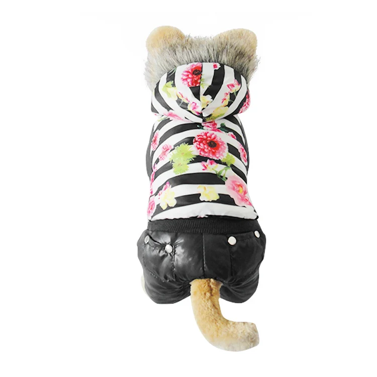 Черный осенне-зимний комбинезон для собак с цветочным узором хлопковое пальто
