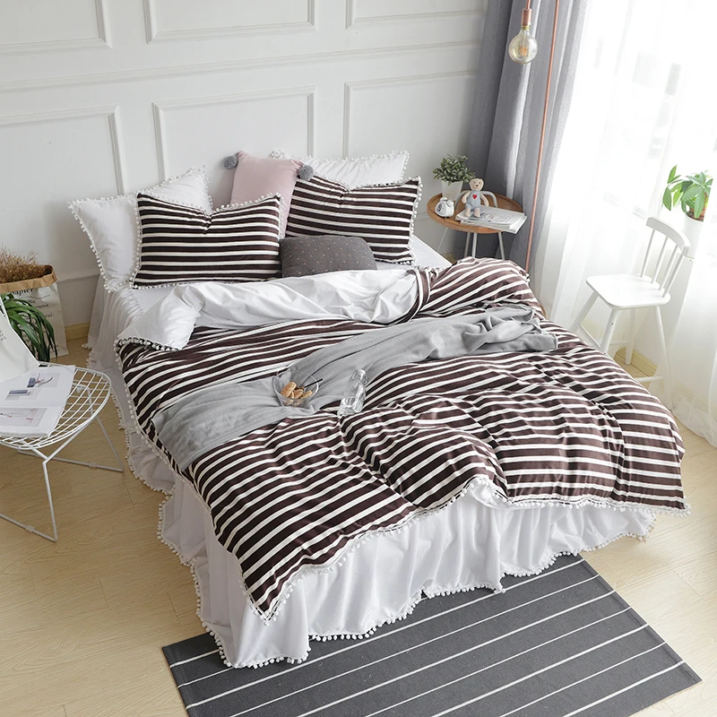 IvaRose/черно-белые полосатые комплекты постельного белья фланелевая ткань теплая