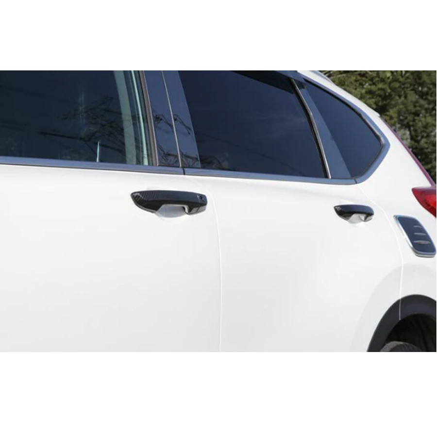 

8x стильная Автомобильная внешняя дверная ручка из углеродного волокна, захват, крышка, отделка, ободок, наклейка для Honda CRV CR-V 2017, одно умное отверстие ABS