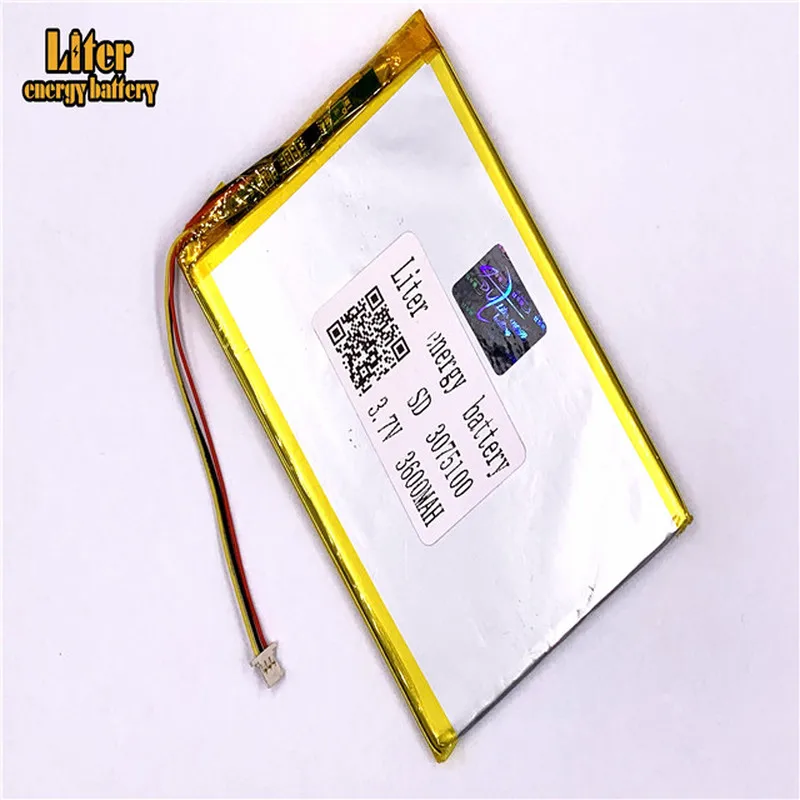 1.0mm 3wire connector 3075100 3600mah 3.7V Rechargeable lipo battery li ion polymer lithium battery tablet pc 7 inch MP4 MP5
1.0mm 3wire connector 3075100 3600mah 3.7V Rechargeable lipo battery li ion polymer lithium battery tablet pc 7 inch MP4 MP5