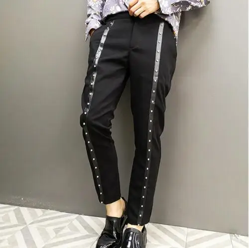 

Hot New Mens Fashion Black Rivet pencil pants Men Hip Hop Jogger Pants male Summer Trousers Tide Man casual Sweatpants