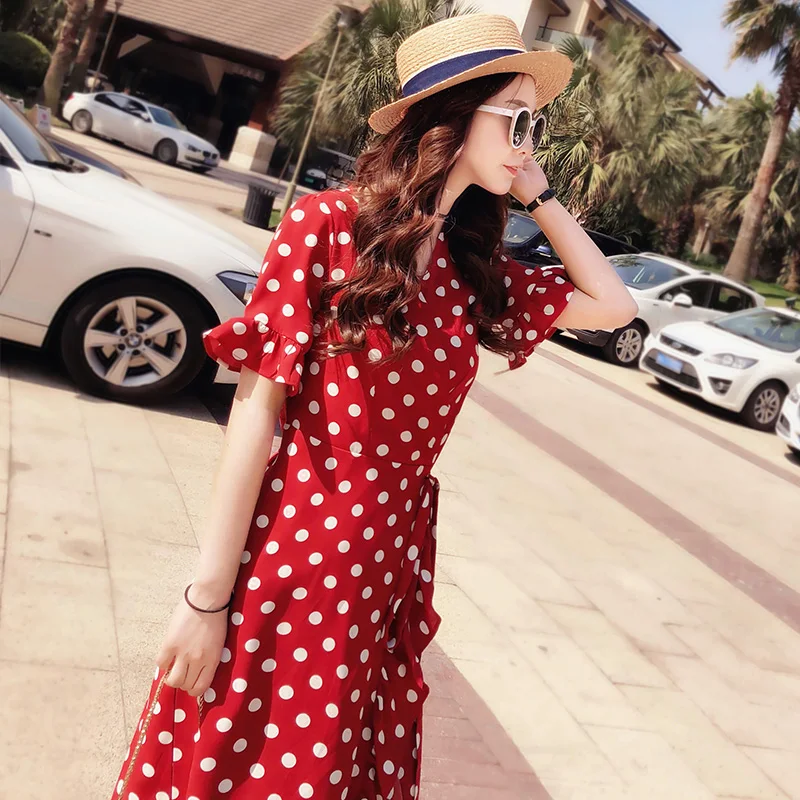 Wave Point Dress 2018 Spring New Women Summer Season Women Long Red Chiffon dress
Wave Point Dress 2018 Spring New Women Summer Season Women Long Red Chiffon dress