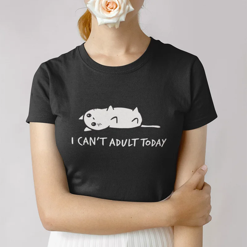 Cat T Shirt Naughty Cartoon I Can’t Adult Today Tops Lovely Women Short Sleeve Shirt Cotton Breathable O-neck Tee
Cat T Shirt Naughty Cartoon I Can’t Adult Today Tops Lovely Women Short Sleeve Shirt Cotton Breathable O-neck Tee