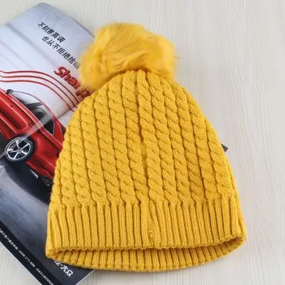 Женщины крышек beanies с пом дамы зимние шапки женские вязаные осень вязать сани