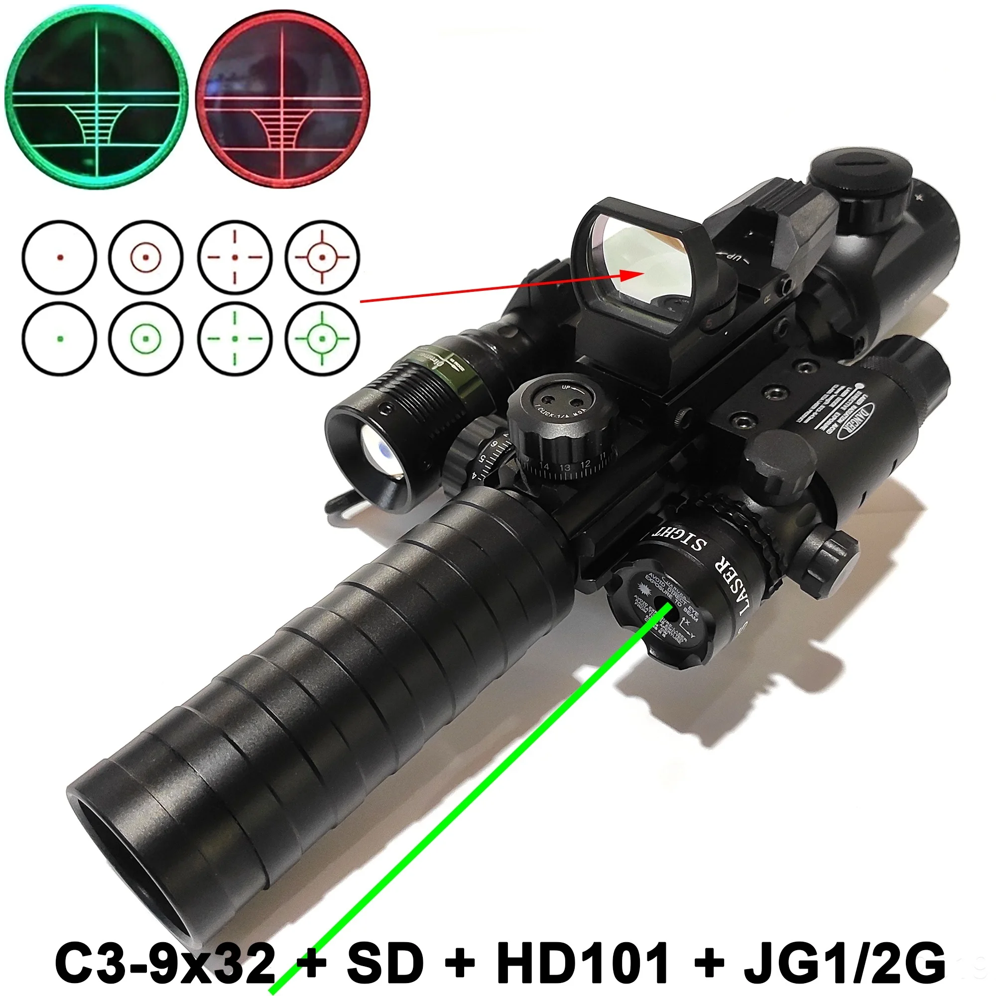 3 9x32EG Охота прицел красный/зеленый точка с подсветкой тактический Снайперский