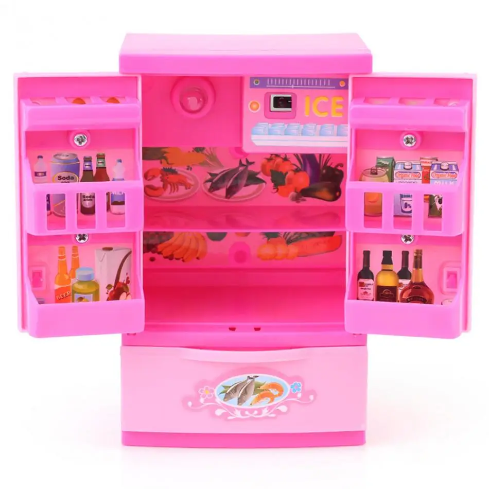 Mini Pink Refrigerator Fridge Kids Children Role Play Toy Indoor Game Playing House Educational Home Appliance | Игрушки и хобби