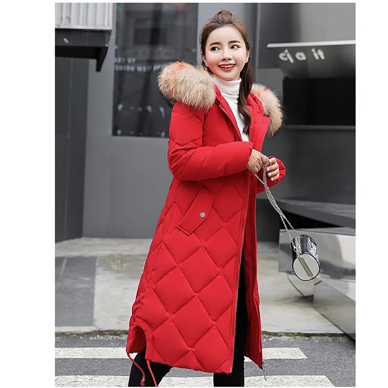 Women winter jacket Over the knee long thick cotton jacket Large fur collar hooded down jacket manteau femme hiver A9270
Women winter jacket Over the knee long thick cotton jacket Large fur collar hooded down jacket manteau femme hiver A9270