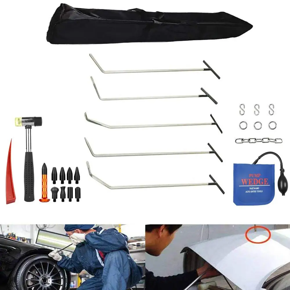 Paintless Dent Repair Rod Tools 5pcs Rod Kits with Rubber Hammer for Removal Hail Dents and Door Ding Damage Repair
Paintless Dent Repair Rod Tools 5pcs Rod Kits with Rubber Hammer for Removal Hail Dents and Door Ding Damage Repair
