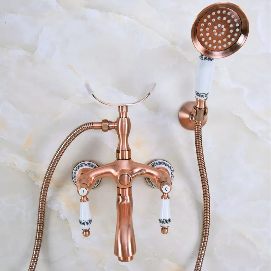 Antique Red Copper Wall Mounted Bathroom Tub Faucet Dual Ceramics Handles Telephone Style Hand Shower Clawfoot Tub Filler ana367
Antique Red Copper Wall Mounted Bathroom Tub Faucet Dual Ceramics Handles Telephone Style Hand Shower Clawfoot Tub Filler ana367