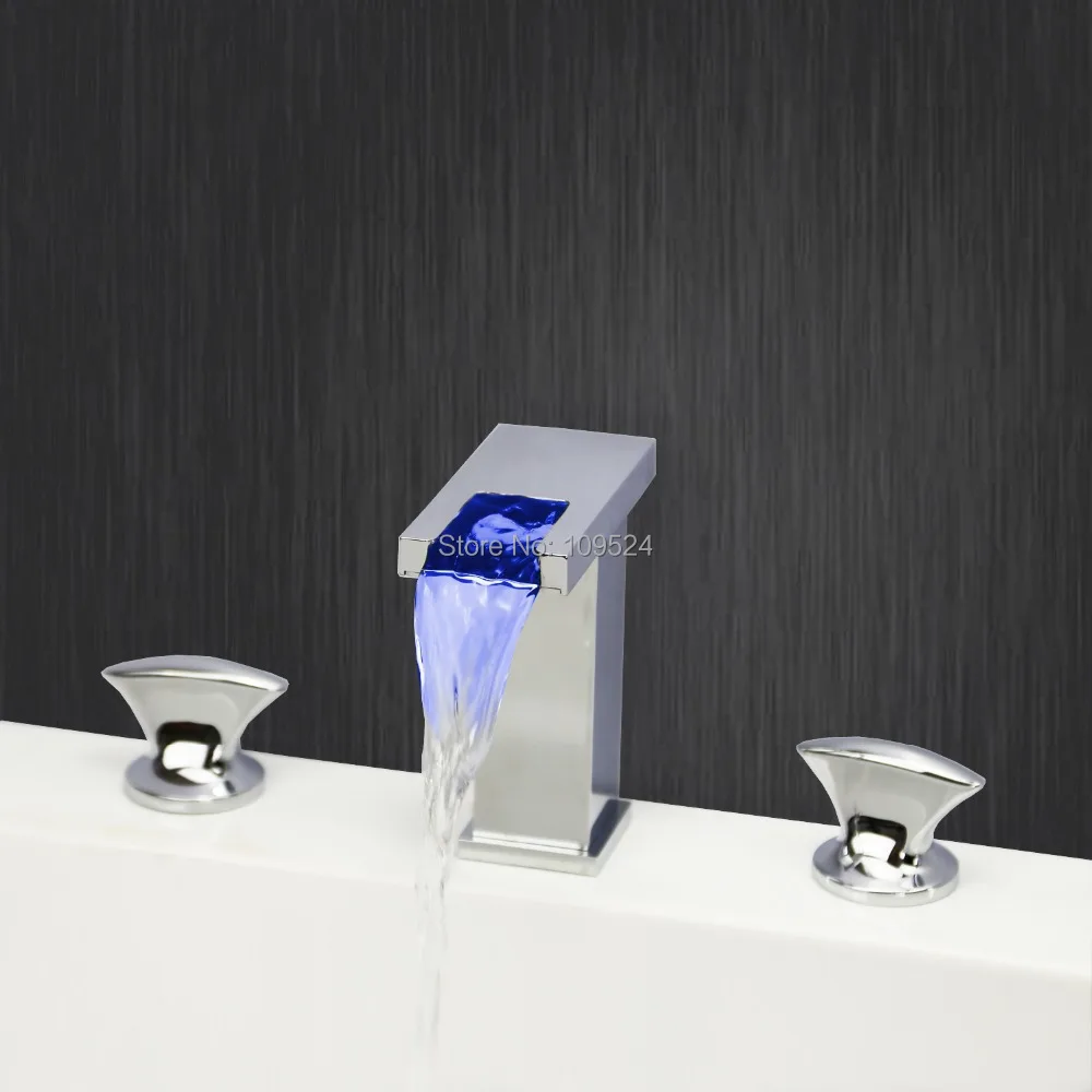 FREE SHIPPING LED Waterfall Two Handles Hydroelectric Power widespread 3 Pieces Bathroom Sink Faucet
FREE SHIPPING LED Waterfall Two Handles Hydroelectric Power widespread 3 Pieces Bathroom Sink Faucet