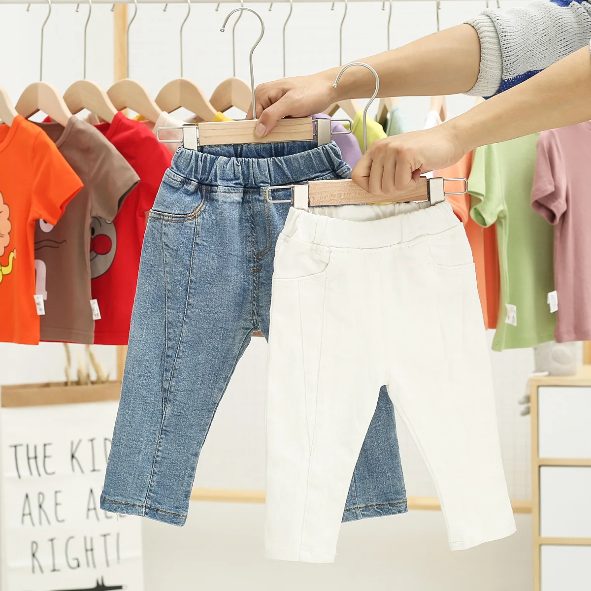 Hot Sale Baby Boys Clothing Cowboy Jean Pants Spring Soft Denim Harem Elastic Waist Solid Color White Clothes Outfit |