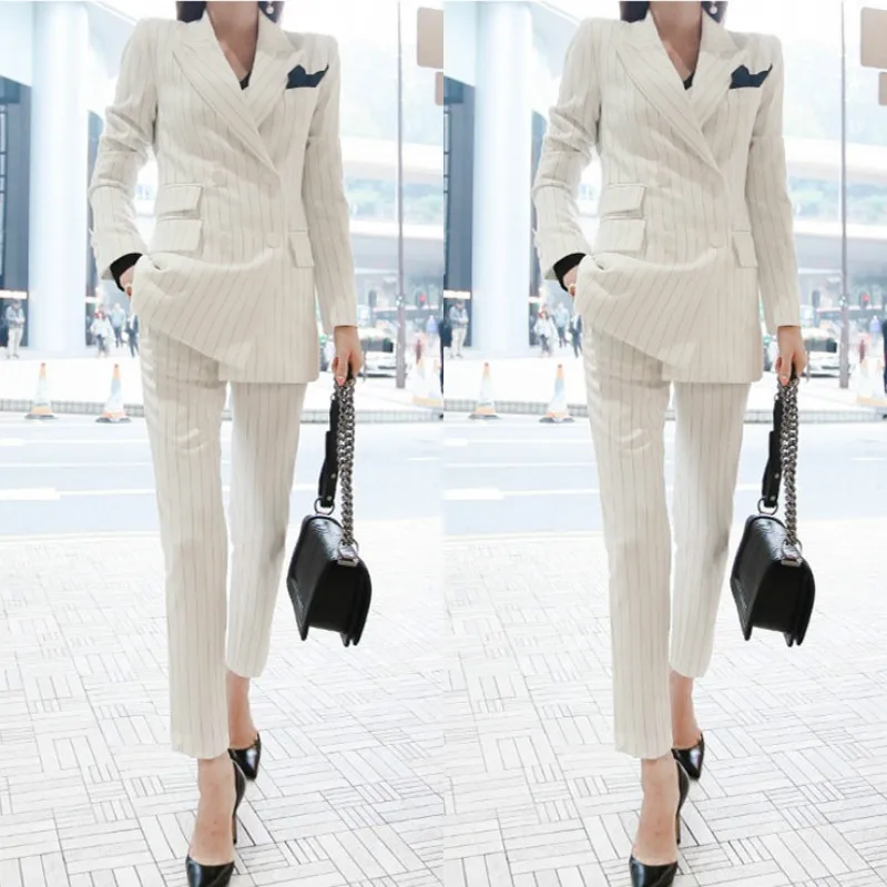 Woman suits lady suit office suit female spring business OL temperament fashion elegant slim striped two-piece suit
Woman suits lady suit office suit female spring business OL temperament fashion elegant slim striped two-piece suit