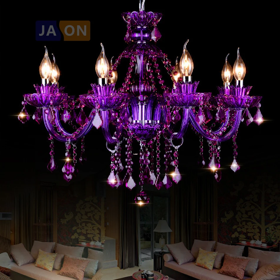 led e14 European Iron Crystal Glass Purple Chandelier Lighting Lamparas De Techo Suspension Luminaire Lampen For Foyer
led e14 European Iron Crystal Glass Purple Chandelier Lighting Lamparas De Techo Suspension Luminaire Lampen For Foyer