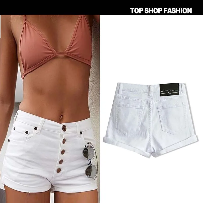 New Europe and the United States women's pure white slim stretch denim shorts breasted curling SUMMERHOT leisure tower
New Europe and the United States women's pure white slim stretch denim shorts breasted curling SUMMERHOT leisure tower