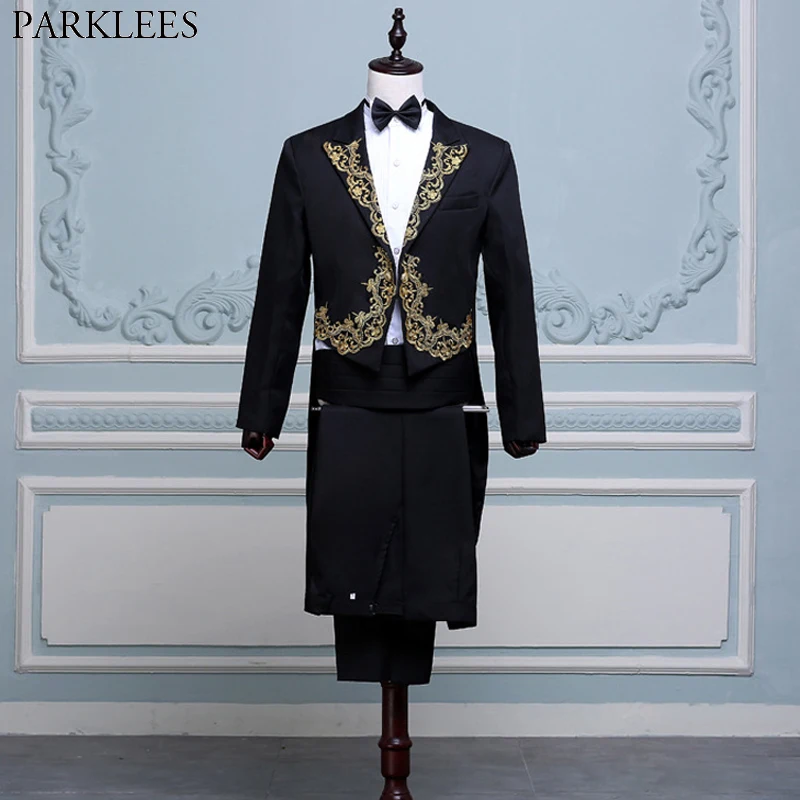 Men's Gold Embroidery Black Tuxedo Suit Brand Conductor Magician Pianist Prom 4 Pcs (Jacket+Pants+Blet+Tie) Suits Costume Homme
Men's Gold Embroidery Black Tuxedo Suit Brand Conductor Magician Pianist Prom 4 Pcs (Jacket+Pants+Blet+Tie) Suits Costume Homme