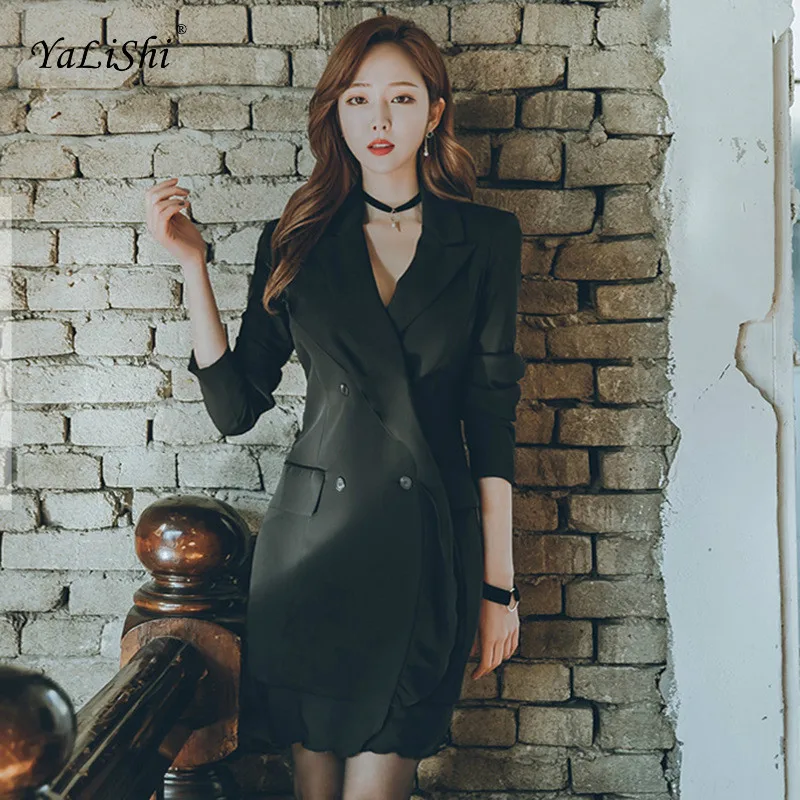 Solid Plus Size Pencil Dress Women Autumn Black Long Sleeve Notched Ruffles Elegant Office Lady Mini Dress Suit Ladies Dresses
Solid Plus Size Pencil Dress Women Autumn Black Long Sleeve Notched Ruffles Elegant Office Lady Mini Dress Suit Ladies Dresses