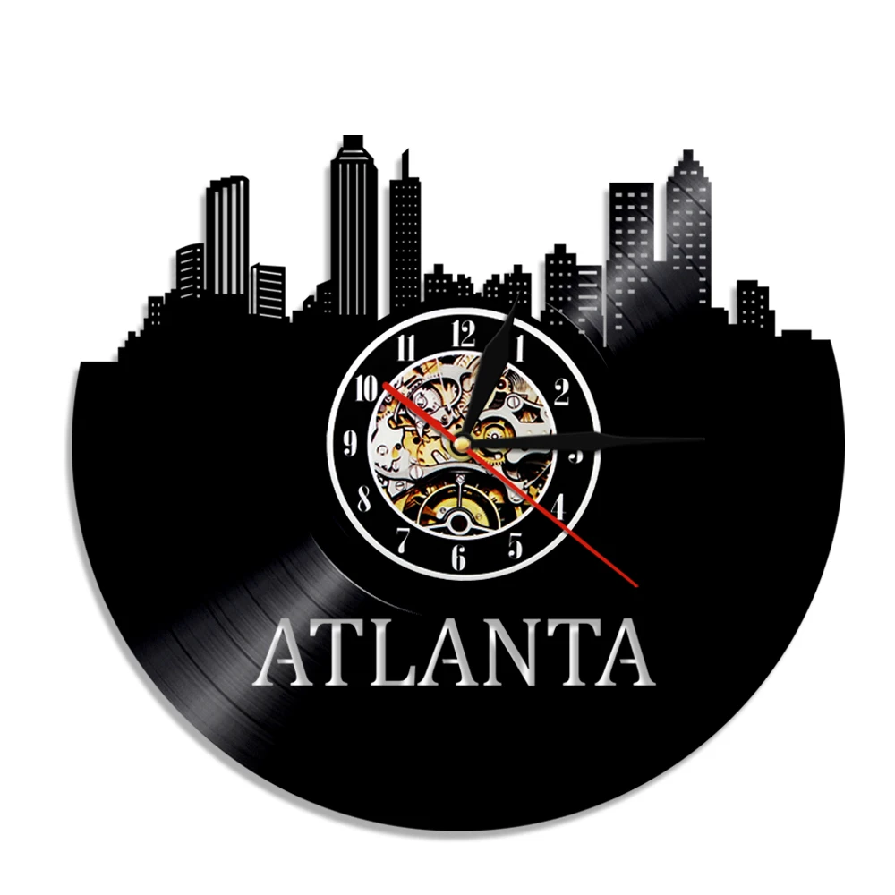 Атланта Skyline Виниловая пластинка часы Грузии Wall Art Настенный декор светодиодный