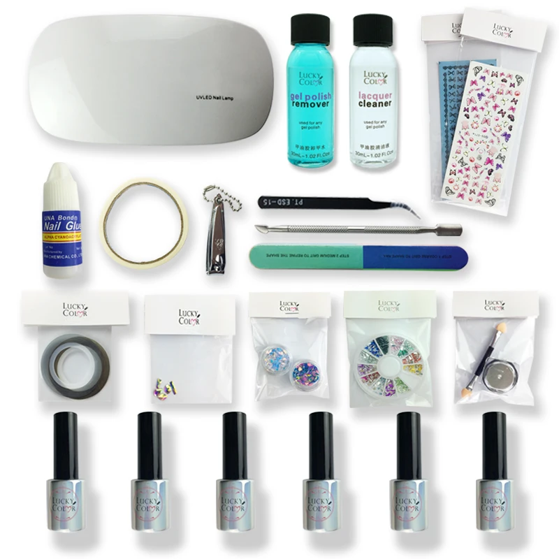 All For Gel Varnishes Kits With UV Lamp White Soak Off A Set of Nail Polish Sale Nails Art Design Everything In 22PCS | Красота и
