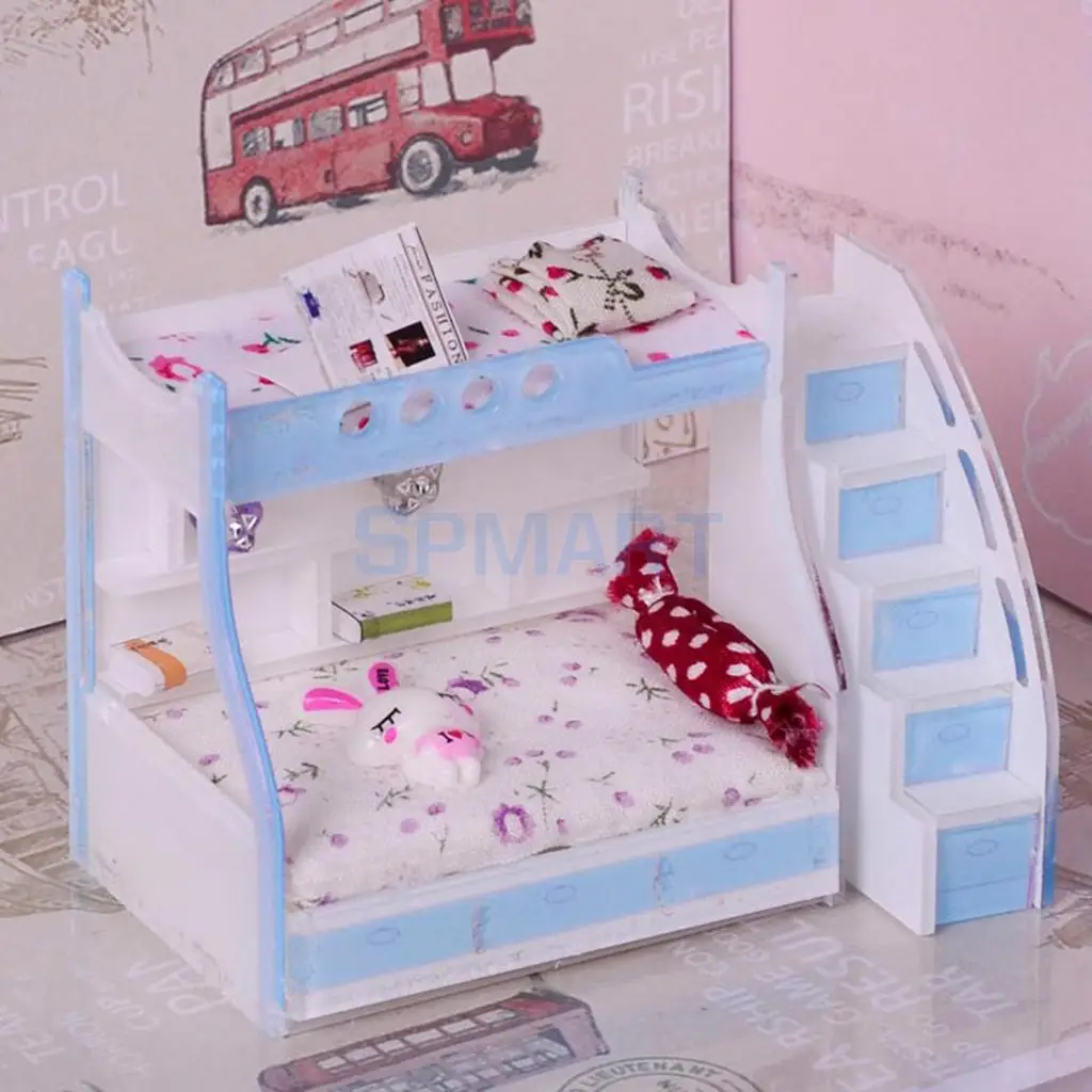 1/12 Dollhouse Miniature Children Bedroom Furniture Bunk Bed Double Bunk with Accessories Sky Blue Color
1/12 Dollhouse Miniature Children Bedroom Furniture Bunk Bed Double Bunk with Accessories Sky Blue Color