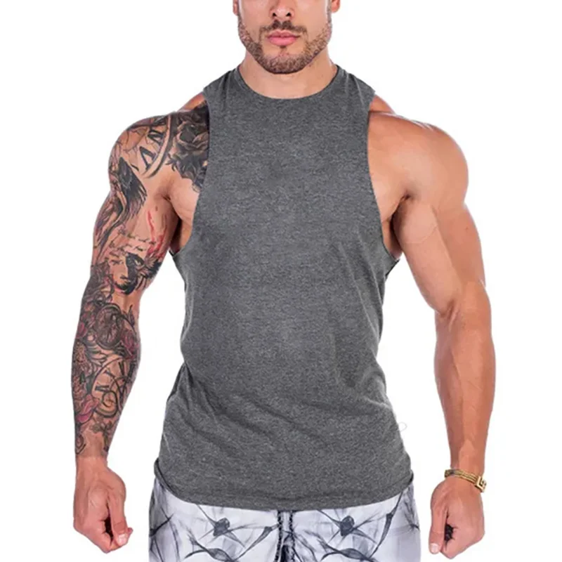 Фото Мужская спортивная майка однотонная для спортзала|men gym|bodybuilding clothingbodybuilding clothing(China)