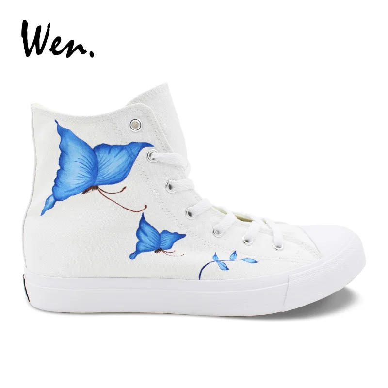 Wen Hand Painted Original Shoes Blue Butterfly High Top Design Canvas Men's Skateboarding Shoes Women's White Sneakers
Wen Hand Painted Original Shoes Blue Butterfly High Top Design Canvas Men's Skateboarding Shoes Women's White Sneakers