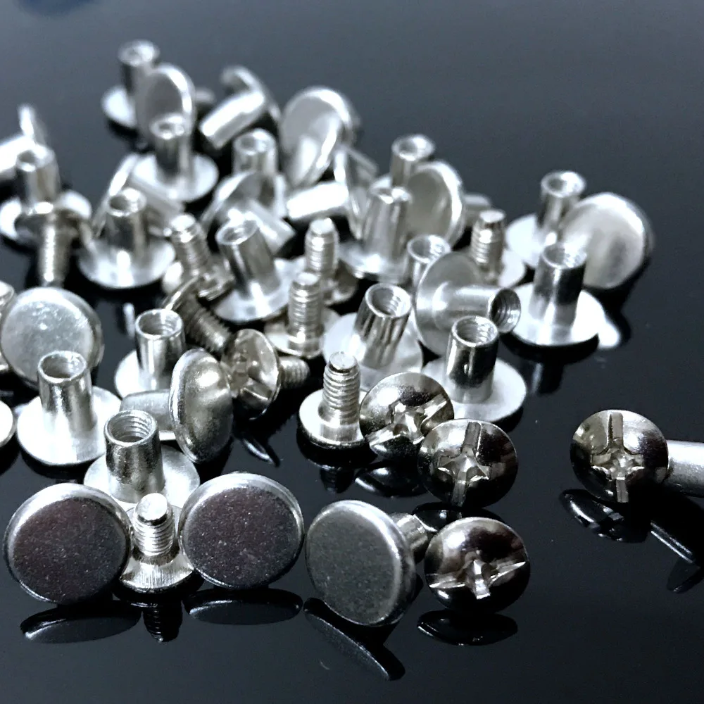 

Hot Sell 100Sets 8X7MM Silver Round Flat Spikes Metal Studs Rivets Screwback Spots Cone Leather Craft Spikes Fit For DIY Making