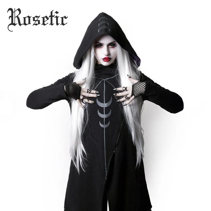 Rosetic Женская толстовка с капюшоном Harajuku Goth размера плюс осень Асимметричный