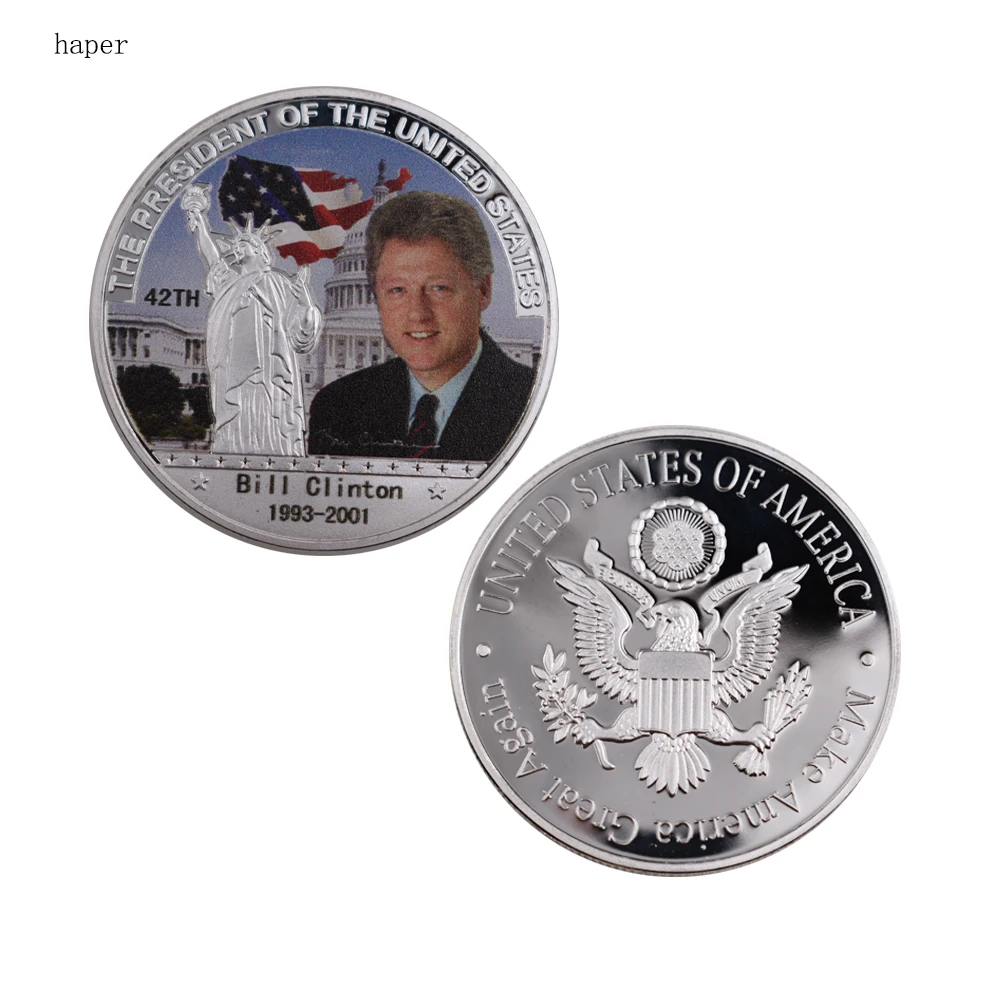 New Design Silver Foil American President Bill Clinton Coin Commemorative Metal US Coins Promotional Art Crafts Gift 40x3mm
New Design Silver Foil American President Bill Clinton Coin Commemorative Metal US Coins Promotional Art Crafts Gift 40x3mm