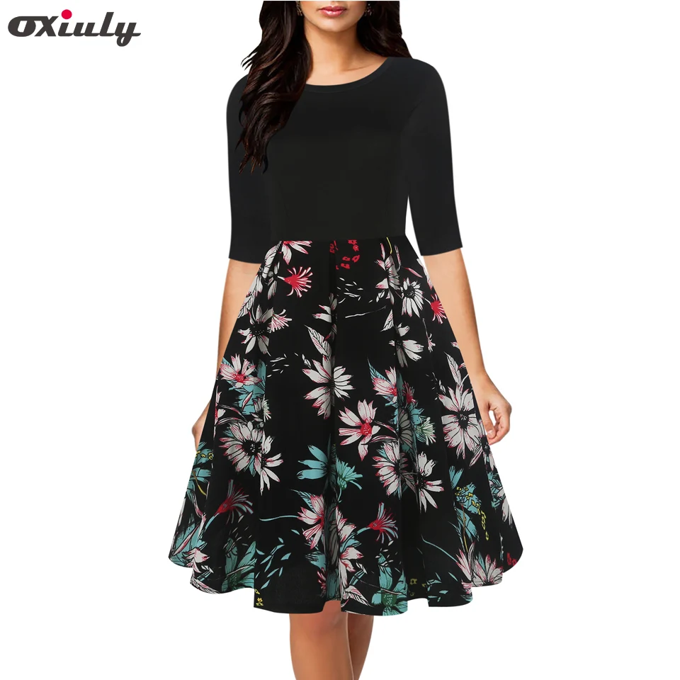 Oxiuly Casual Spring Autumn Elegant Three Quarter Sleeve Black Flower Patchwork Pleated Office Work Dresses
Oxiuly Casual Spring Autumn Elegant Three Quarter Sleeve Black Flower Patchwork Pleated Office Work Dresses