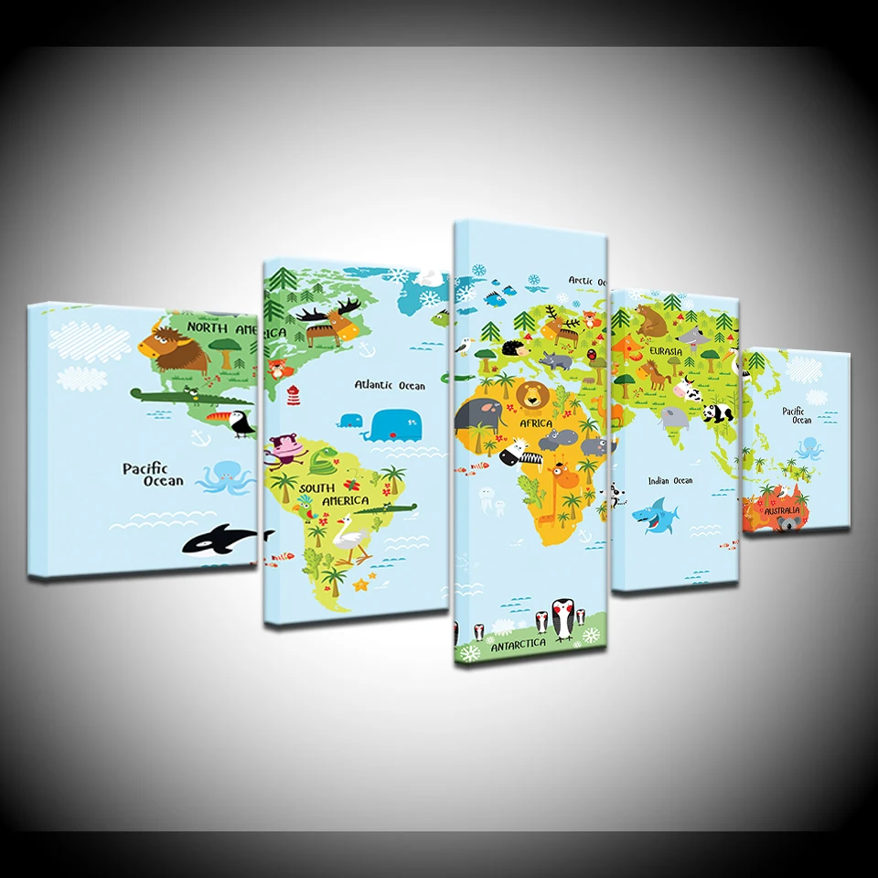 World map nurseries 5 Piece Wallpapers modern Modular Poster art Canvas painting for Living Room Children's room Home Decor
World map nurseries 5 Piece Wallpapers modern Modular Poster art Canvas painting for Living Room Children's room Home Decor