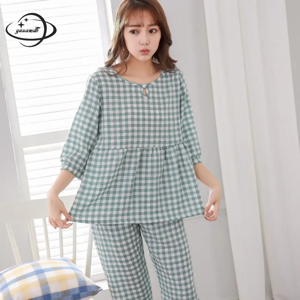 Yauamdb Women Pajama Sets Spring Autumn L-2xl Female Sleepwear Plaid Clothing Half Sleeves 2pcs Fashion Ladies Clothes Ly37
Yauamdb Women Pajama Sets Spring Autumn L-2xl Female Sleepwear Plaid Clothing Half Sleeves 2pcs Fashion Ladies Clothes Ly37
