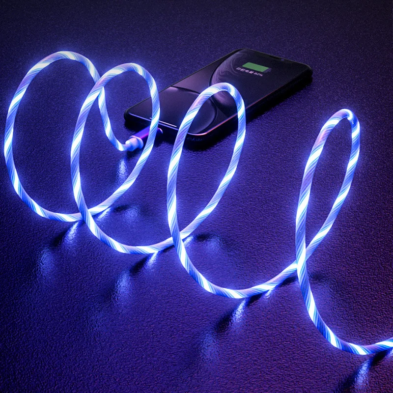 2.4A Flowing Luminous Fast Charging Cable For iPhone XS MAX XR SAMSUNG SONY LG XIAOMI Type-C Micro USB Glowing Charger | Мобильные