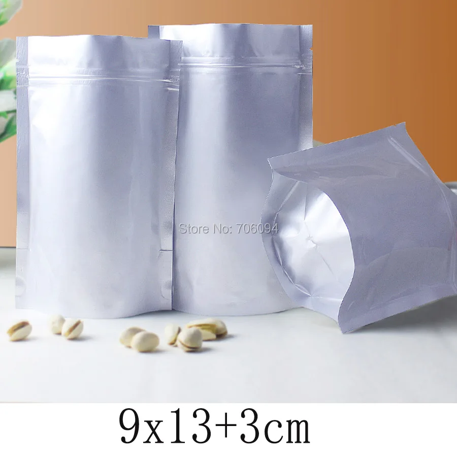 100PCS 9x13+3cm Standup Ziplock pure Alunminum foil Bag Matte silver Aluminum Bag for candy tea coffee gifts packing pouch
100PCS 9x13+3cm Standup Ziplock pure Alunminum foil Bag Matte silver Aluminum Bag for candy tea coffee gifts packing pouch