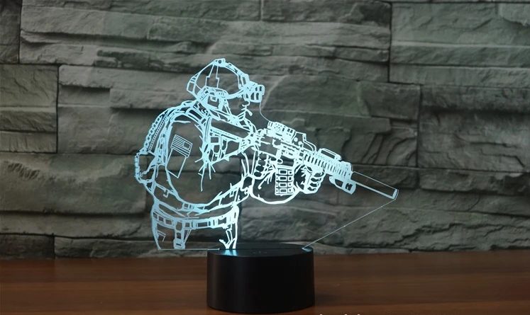 Soldiers Gun 7 Color Change 3D LED Night Light Touch Switch Illusion Usb Table Desk Lamp for Home Decoration
Soldiers Gun 7 Color Change 3D LED Night Light Touch Switch Illusion Usb Table Desk Lamp for Home Decoration
