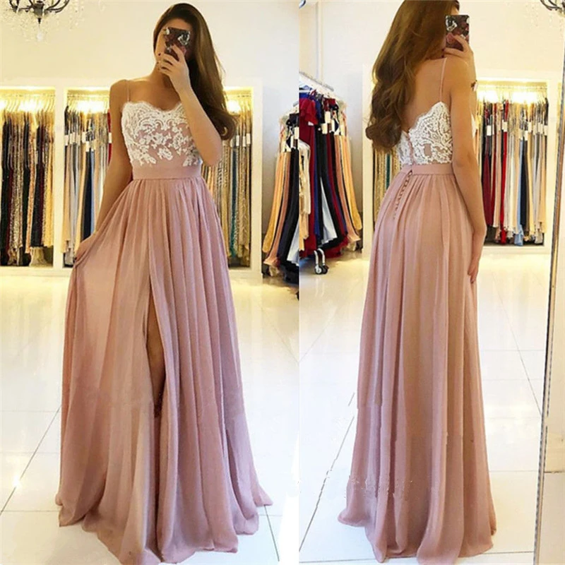 2019 Lace Chiffon Beach Prom Dress Empire Waist Long Wedding Party Dresses Appliqued Side Split robe de soiree
2019 Lace Chiffon Beach Prom Dress Empire Waist Long Wedding Party Dresses Appliqued Side Split robe de soiree