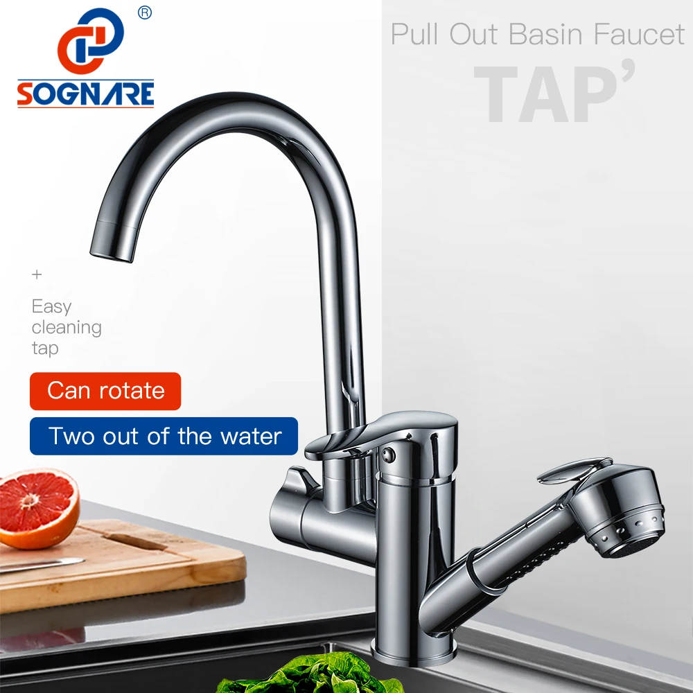 SOGNARE Kitchen Sink Faucet Swivel 360 Degree Pull Out Kitchen Mixer Chrome Brass Mixer Tap Single Handle Two Spouts,Cold Hot
SOGNARE Kitchen Sink Faucet Swivel 360 Degree Pull Out Kitchen Mixer Chrome Brass Mixer Tap Single Handle Two Spouts,Cold Hot